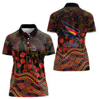 Adelaide Crows ANZAC Day Women Polo Shirt Indigenous Dot Art with Poppy Flower Tribute