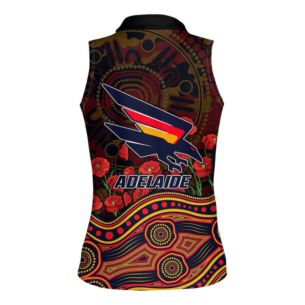 Adelaide Crows ANZAC Day Women Sleeveless Polo Shirt Indigenous Dot Art with Poppy Flower Tribute