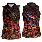 Adelaide Crows ANZAC Day Women Sleeveless Polo Shirt Indigenous Dot Art with Poppy Flower Tribute