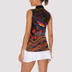 Adelaide Crows ANZAC Day Women Sleeveless Polo Shirt Indigenous Dot Art with Poppy Flower Tribute