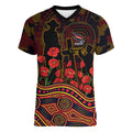 Adelaide Crows ANZAC Day Women V-Neck T-Shirt Indigenous Dot Art with Poppy Flower Tribute
