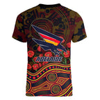 Adelaide Crows ANZAC Day Women V-Neck T-Shirt Indigenous Dot Art with Poppy Flower Tribute