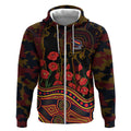 Adelaide Crows ANZAC Day Zip Hoodie Indigenous Dot Art with Poppy Flower Tribute
