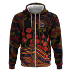 Adelaide Crows ANZAC Day Zip Hoodie Indigenous Dot Art with Poppy Flower Tribute
