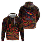 Adelaide Crows ANZAC Day Zip Hoodie Indigenous Dot Art with Poppy Flower Tribute