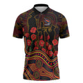 Adelaide Crows ANZAC Day Zipper Polo Shirt Indigenous Dot Art with Poppy Flower Tribute