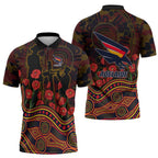 Adelaide Crows ANZAC Day Zipper Polo Shirt Indigenous Dot Art with Poppy Flower Tribute