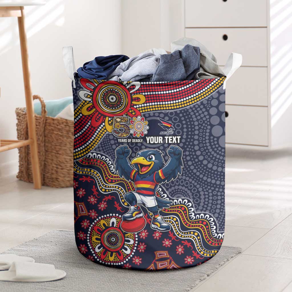 Personalized Adelaide Crows Mascot Laundry Basket Aboriginal Dot Art Style Vibrant Indigenous Pattern Design