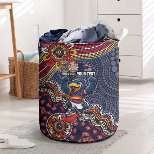 Personalized Adelaide Crows Mascot Laundry Basket Aboriginal Dot Art Style Vibrant Indigenous Pattern Design