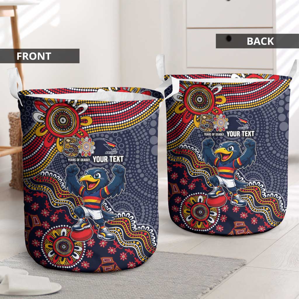 Personalized Adelaide Crows Mascot Laundry Basket Aboriginal Dot Art Style Vibrant Indigenous Pattern Design