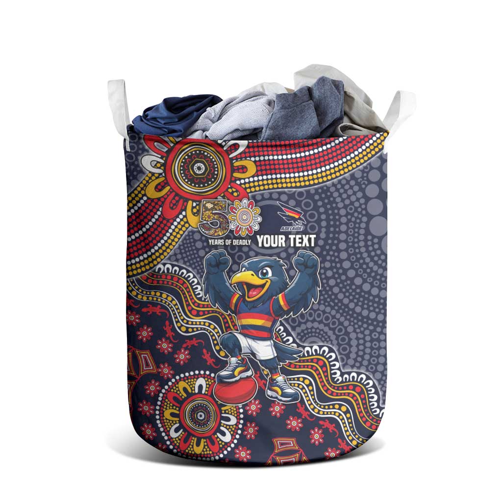 Personalized Adelaide Crows Mascot Laundry Basket Aboriginal Dot Art Style Vibrant Indigenous Pattern Design