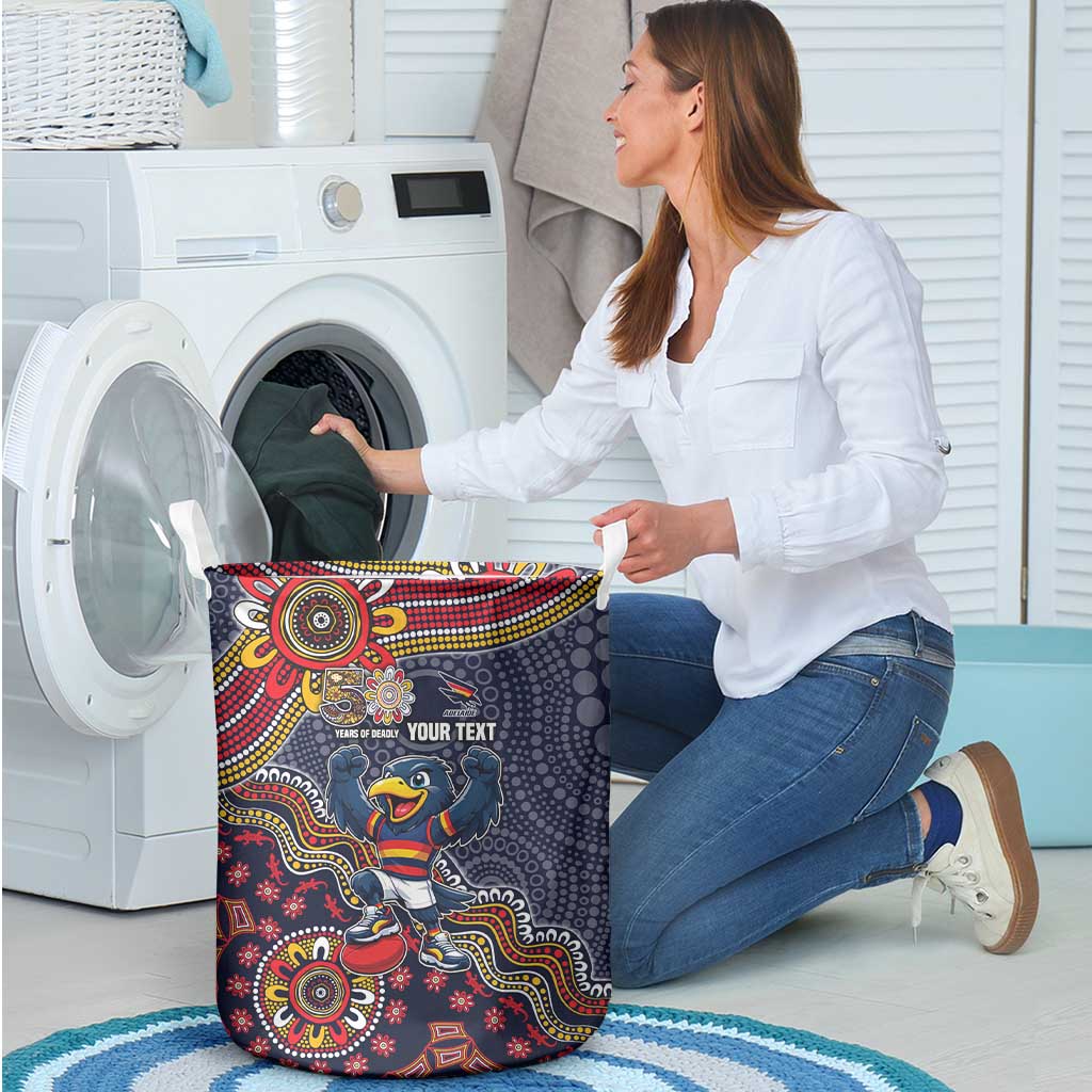Personalized Adelaide Crows Mascot Laundry Basket Aboriginal Dot Art Style Vibrant Indigenous Pattern Design