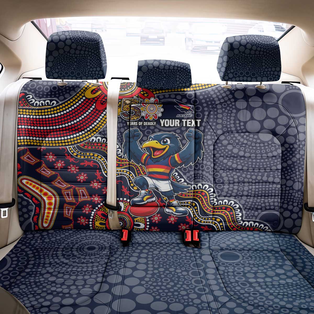 Personalized Adelaide Crows Mascot Back Car Seat Cover Aboriginal Dot Art Style Vibrant Indigenous Pattern Design