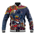 Personalized Adelaide Crows Mascot Baseball Jacket Aboriginal Dot Art Style Vibrant Indigenous Pattern Design