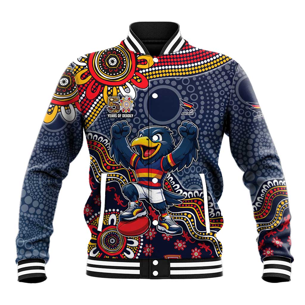 Personalized Adelaide Crows Mascot Baseball Jacket Aboriginal Dot Art Style Vibrant Indigenous Pattern Design