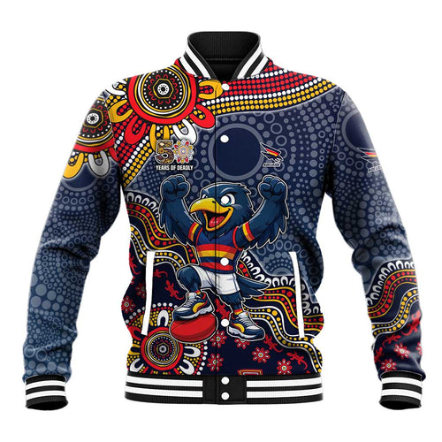 Personalized Adelaide Crows Mascot Baseball Jacket Aboriginal Dot Art Style Vibrant Indigenous Pattern Design
