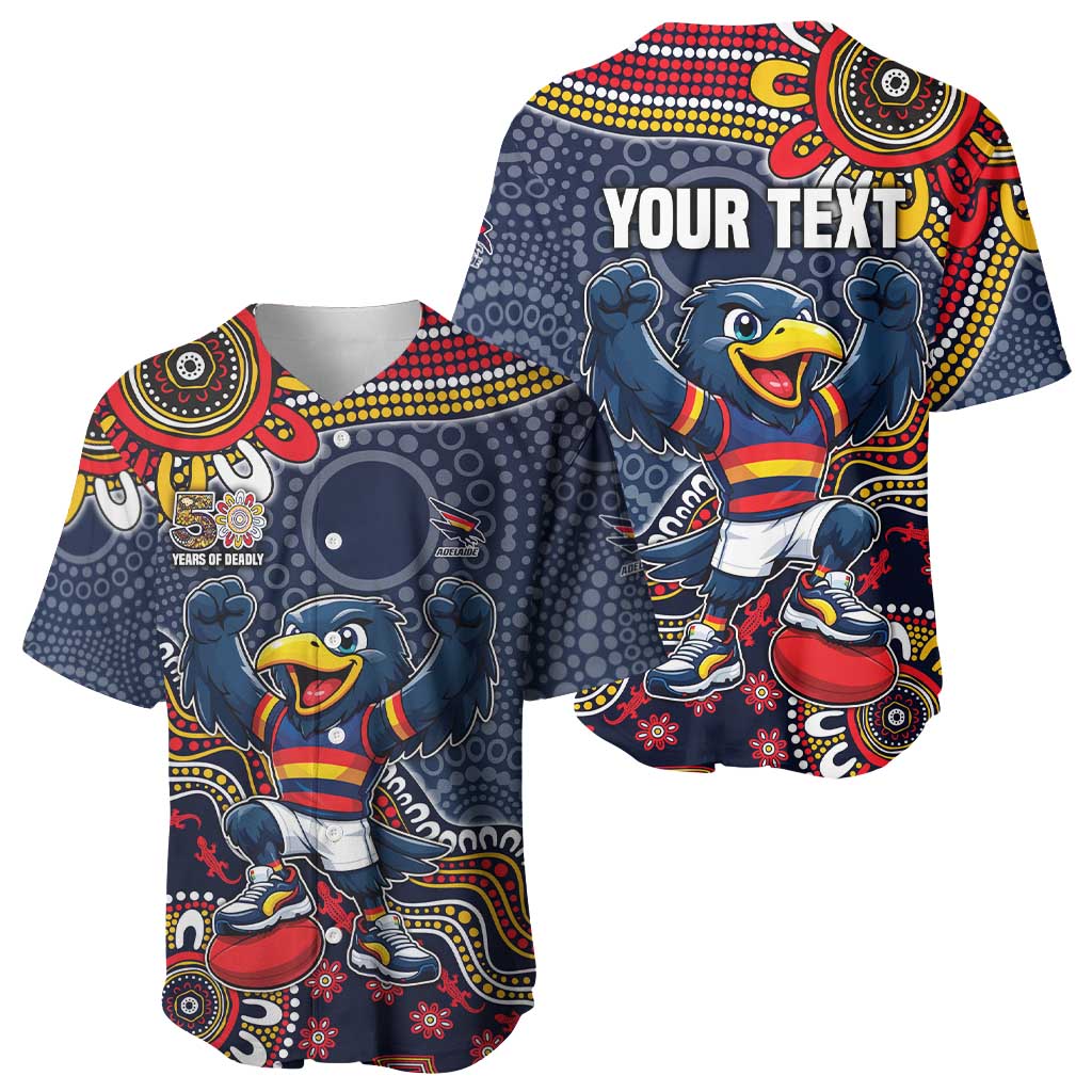 Personalized Adelaide Crows Mascot Baseball Jersey Aboriginal Dot Art Style Vibrant Indigenous Pattern Design