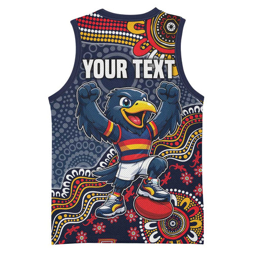 Personalized Adelaide Crows Mascot Basketball Jersey Aboriginal Dot Art Style Vibrant Indigenous Pattern Design