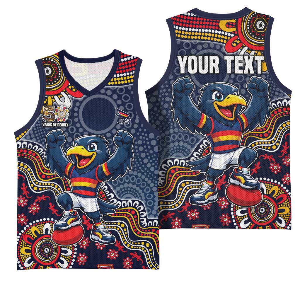 Personalized Adelaide Crows Mascot Basketball Jersey Aboriginal Dot Art Style Vibrant Indigenous Pattern Design