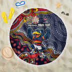 Personalized Adelaide Crows Mascot Beach Blanket Aboriginal Dot Art Style Vibrant Indigenous Pattern Design