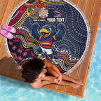 Personalized Adelaide Crows Mascot Beach Blanket Aboriginal Dot Art Style Vibrant Indigenous Pattern Design