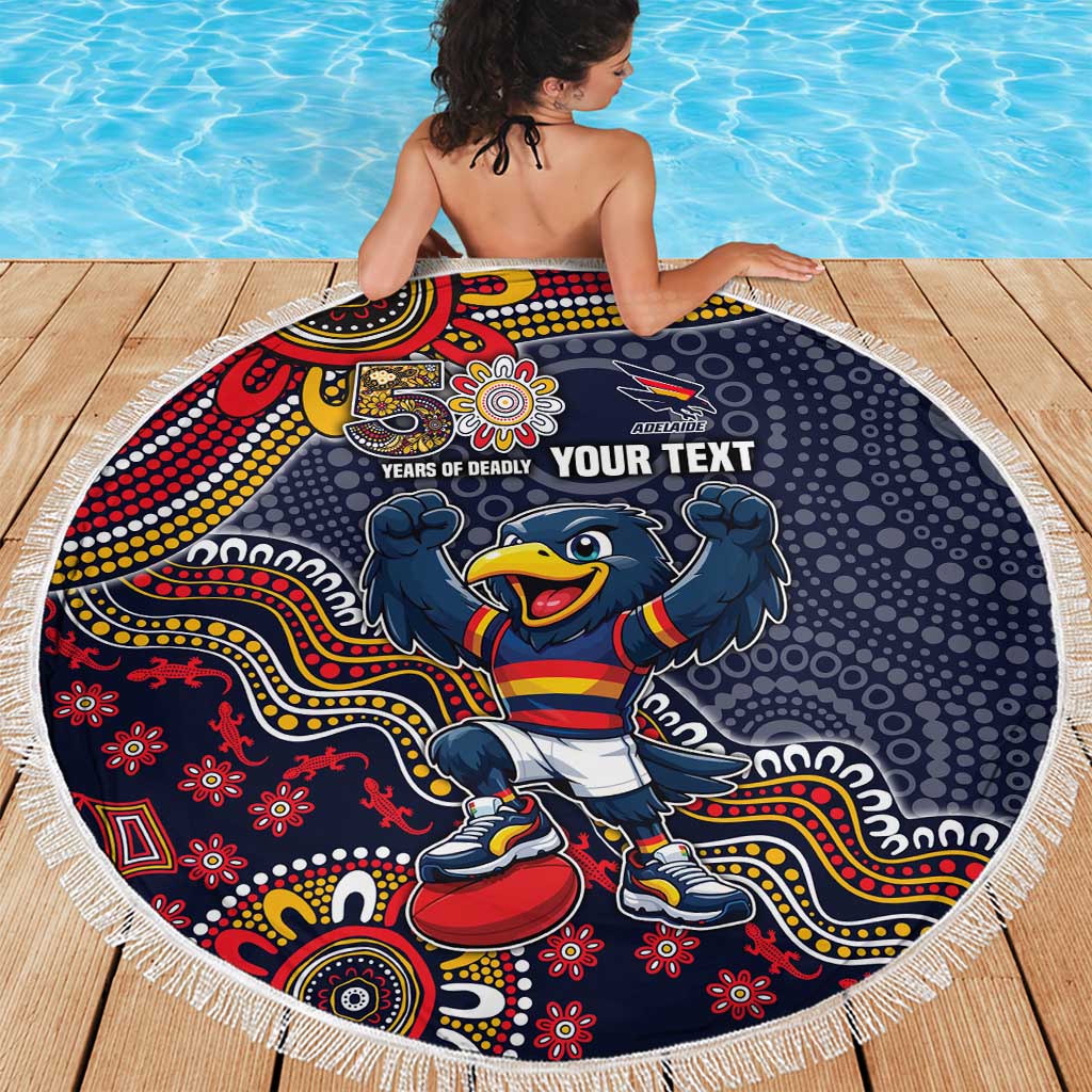 Personalized Adelaide Crows Mascot Beach Blanket Aboriginal Dot Art Style Vibrant Indigenous Pattern Design