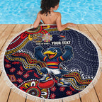Personalized Adelaide Crows Mascot Beach Blanket Aboriginal Dot Art Style Vibrant Indigenous Pattern Design