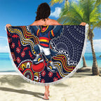 Personalized Adelaide Crows Mascot Beach Blanket Aboriginal Dot Art Style Vibrant Indigenous Pattern Design