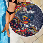 Personalized Adelaide Crows Mascot Beach Blanket Aboriginal Dot Art Style Vibrant Indigenous Pattern Design