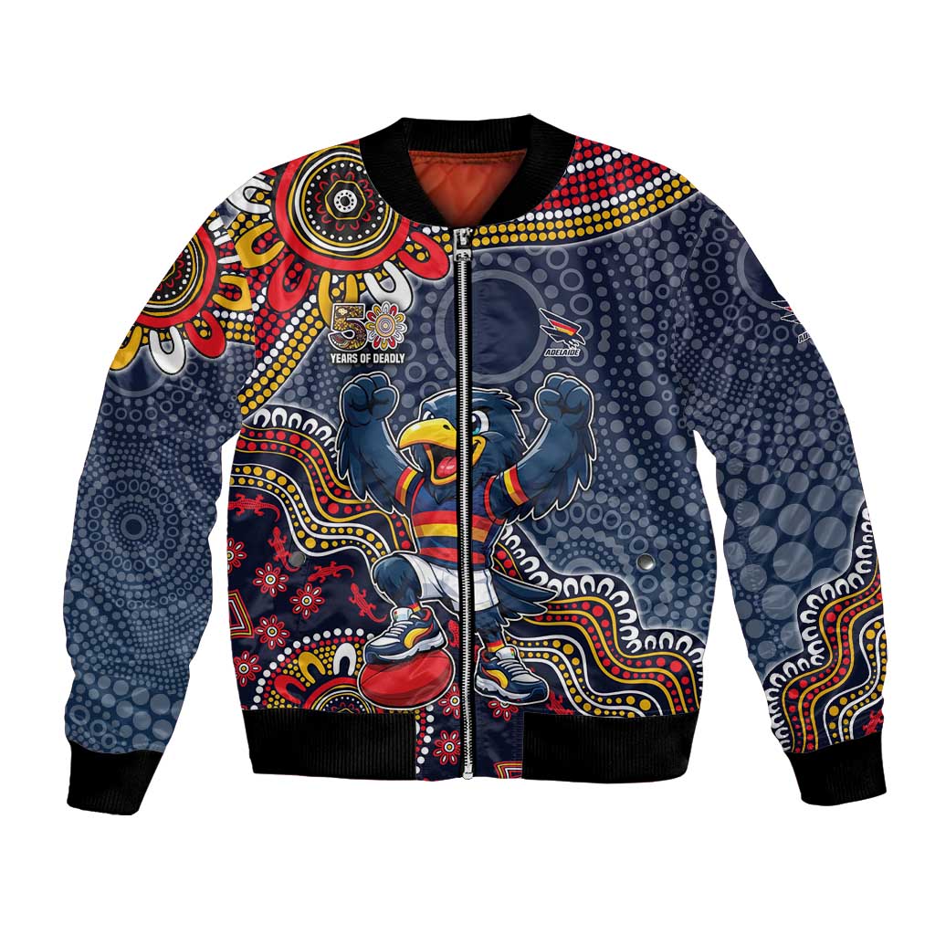 Personalized Adelaide Crows Mascot Bomber Jacket Aboriginal Dot Art Style Vibrant Indigenous Pattern Design