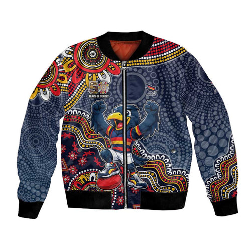 Personalized Adelaide Crows Mascot Bomber Jacket Aboriginal Dot Art Style Vibrant Indigenous Pattern Design