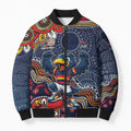 Personalized Adelaide Crows Mascot Bomber Puffer Jacket Aboriginal Dot Art Style Vibrant Indigenous Pattern Design