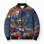 Personalized Adelaide Crows Mascot Bomber Puffer Jacket Aboriginal Dot Art Style Vibrant Indigenous Pattern Design