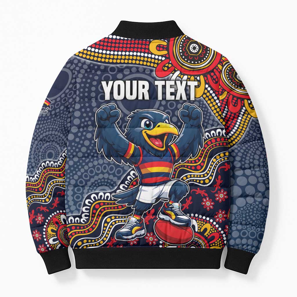 Personalized Adelaide Crows Mascot Bomber Puffer Jacket Aboriginal Dot Art Style Vibrant Indigenous Pattern Design