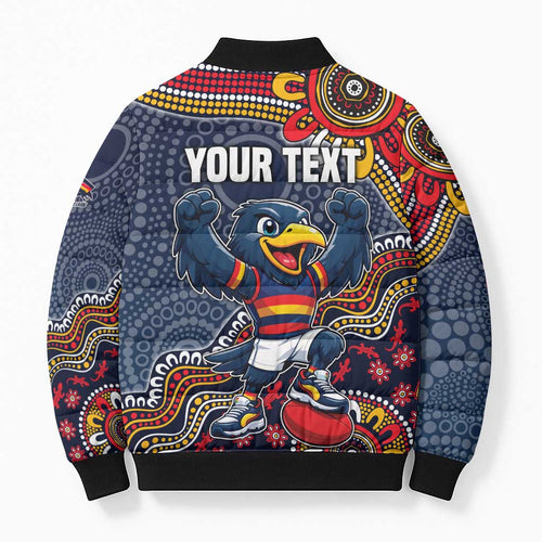 Personalized Adelaide Crows Mascot Bomber Puffer Jacket Aboriginal Dot Art Style Vibrant Indigenous Pattern Design