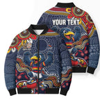 Personalized Adelaide Crows Mascot Bomber Puffer Jacket Aboriginal Dot Art Style Vibrant Indigenous Pattern Design