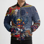 Personalized Adelaide Crows Mascot Bomber Puffer Jacket Aboriginal Dot Art Style Vibrant Indigenous Pattern Design