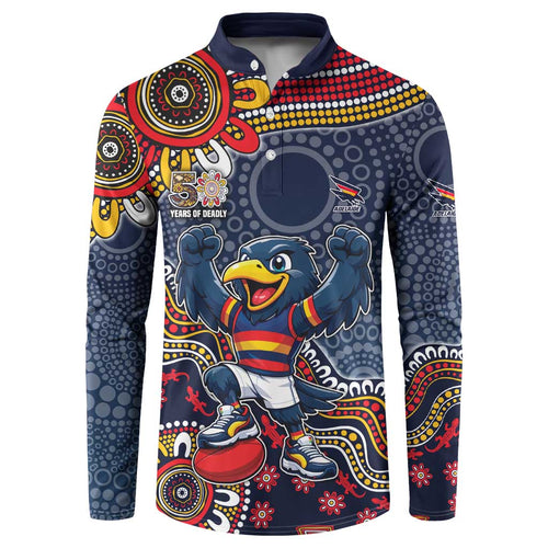 Personalized Adelaide Crows Mascot Button Sweatshirt Aboriginal Dot Art Style Vibrant Indigenous Pattern Design