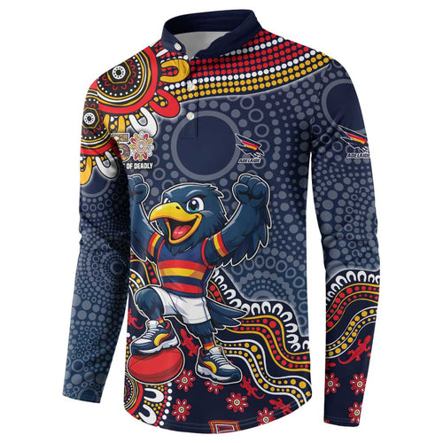Personalized Adelaide Crows Mascot Button Sweatshirt Aboriginal Dot Art Style Vibrant Indigenous Pattern Design