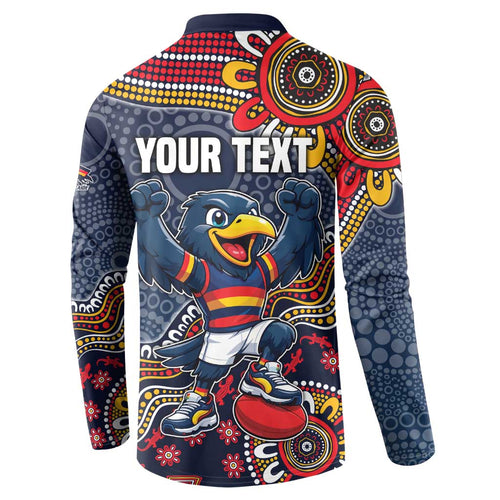 Personalized Adelaide Crows Mascot Button Sweatshirt Aboriginal Dot Art Style Vibrant Indigenous Pattern Design