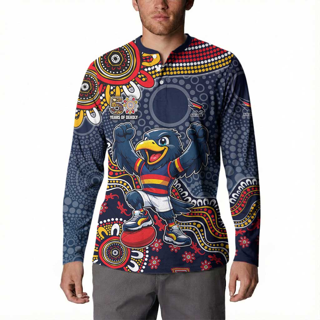 Personalized Adelaide Crows Mascot Button Sweatshirt Aboriginal Dot Art Style Vibrant Indigenous Pattern Design