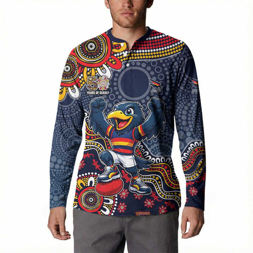 Personalized Adelaide Crows Mascot Button Sweatshirt Aboriginal Dot Art Style Vibrant Indigenous Pattern Design