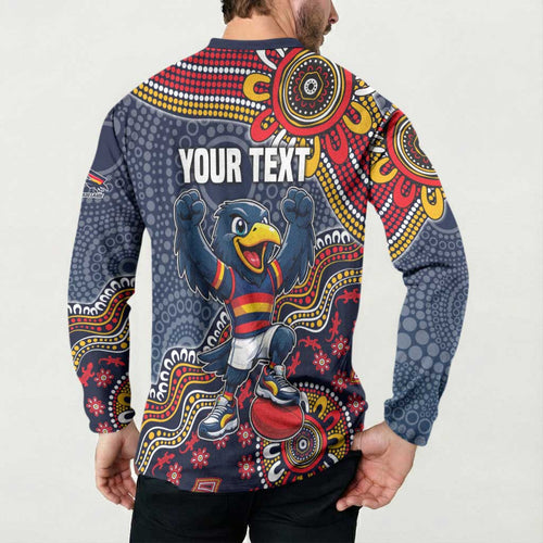 Personalized Adelaide Crows Mascot Button Sweatshirt Aboriginal Dot Art Style Vibrant Indigenous Pattern Design