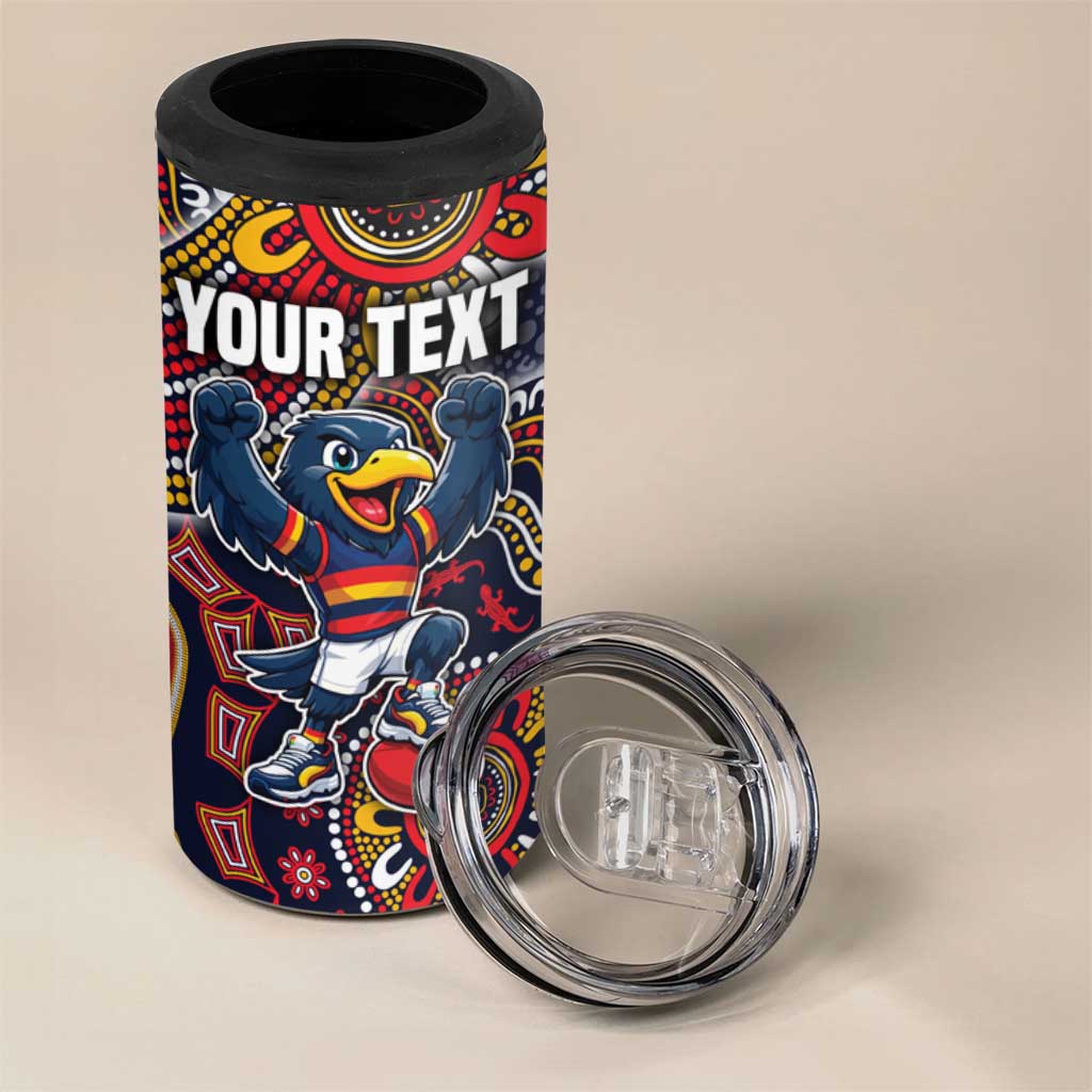 Personalized Adelaide Crows Mascot 4 in 1 Can Cooler Tumbler Aboriginal Dot Art Style Vibrant Indigenous Pattern Design