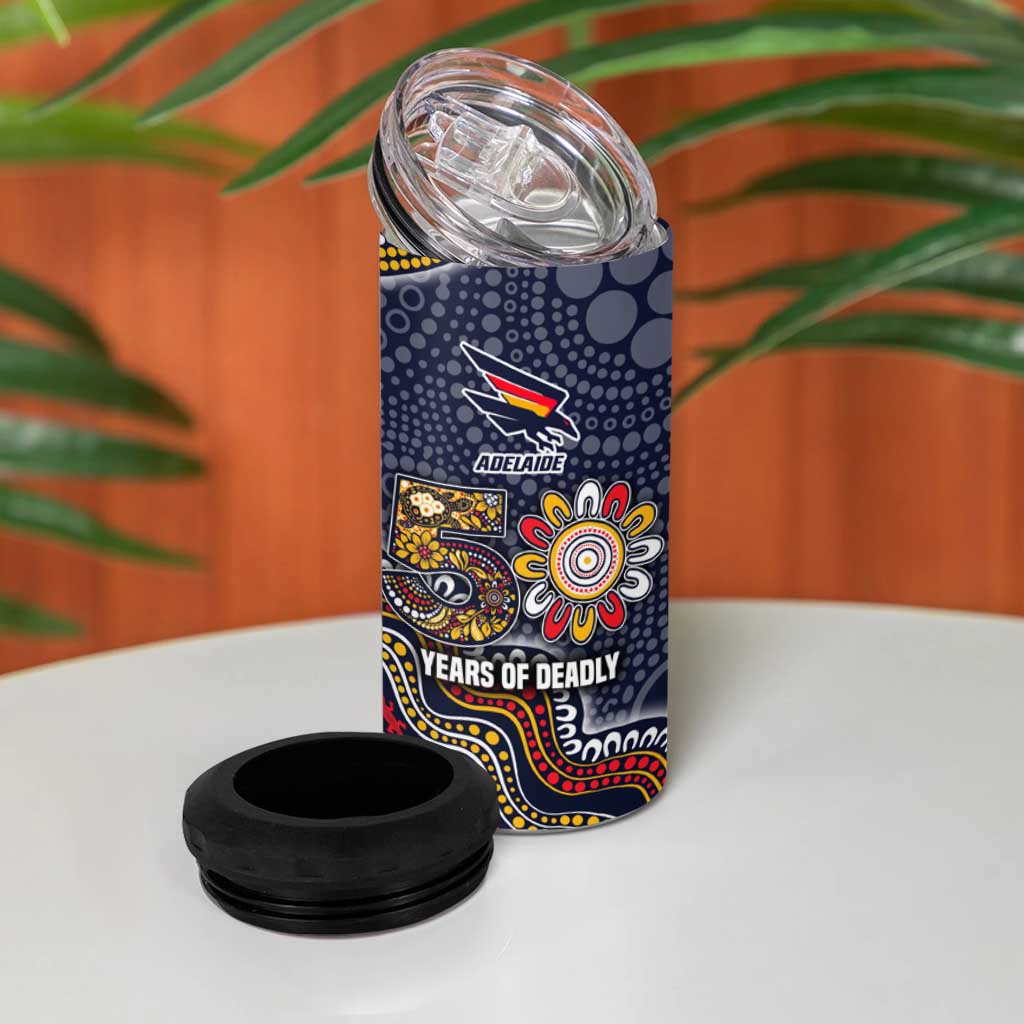 Personalized Adelaide Crows Mascot 4 in 1 Can Cooler Tumbler Aboriginal Dot Art Style Vibrant Indigenous Pattern Design