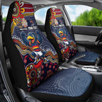 Personalized Adelaide Crows Mascot Car Seat Cover Aboriginal Dot Art Style Vibrant Indigenous Pattern Design