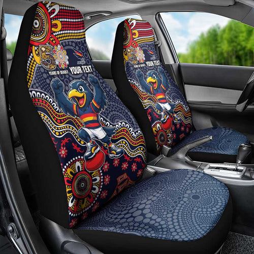 Personalized Adelaide Crows Mascot Car Seat Cover Aboriginal Dot Art Style Vibrant Indigenous Pattern Design