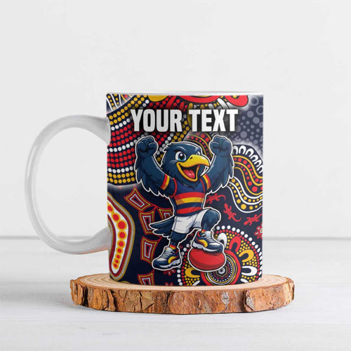 Personalized Adelaide Crows Mascot Ceramic Mug Aboriginal Dot Art Style Vibrant Indigenous Pattern Design