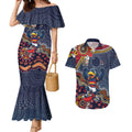 Personalized Adelaide Crows Mascot Couples Matching Mermaid Dress and Hawaiian Shirt Aboriginal Dot Art Style Vibrant Indigenous Pattern Design
