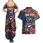 Personalized Adelaide Crows Mascot Couples Matching Summer Maxi Dress and Hawaiian Shirt Aboriginal Dot Art Style Vibrant Indigenous Pattern Design